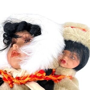 Vintage Porcelain Eskimo Dolls Two Headed‎ Fur Hooded Native American